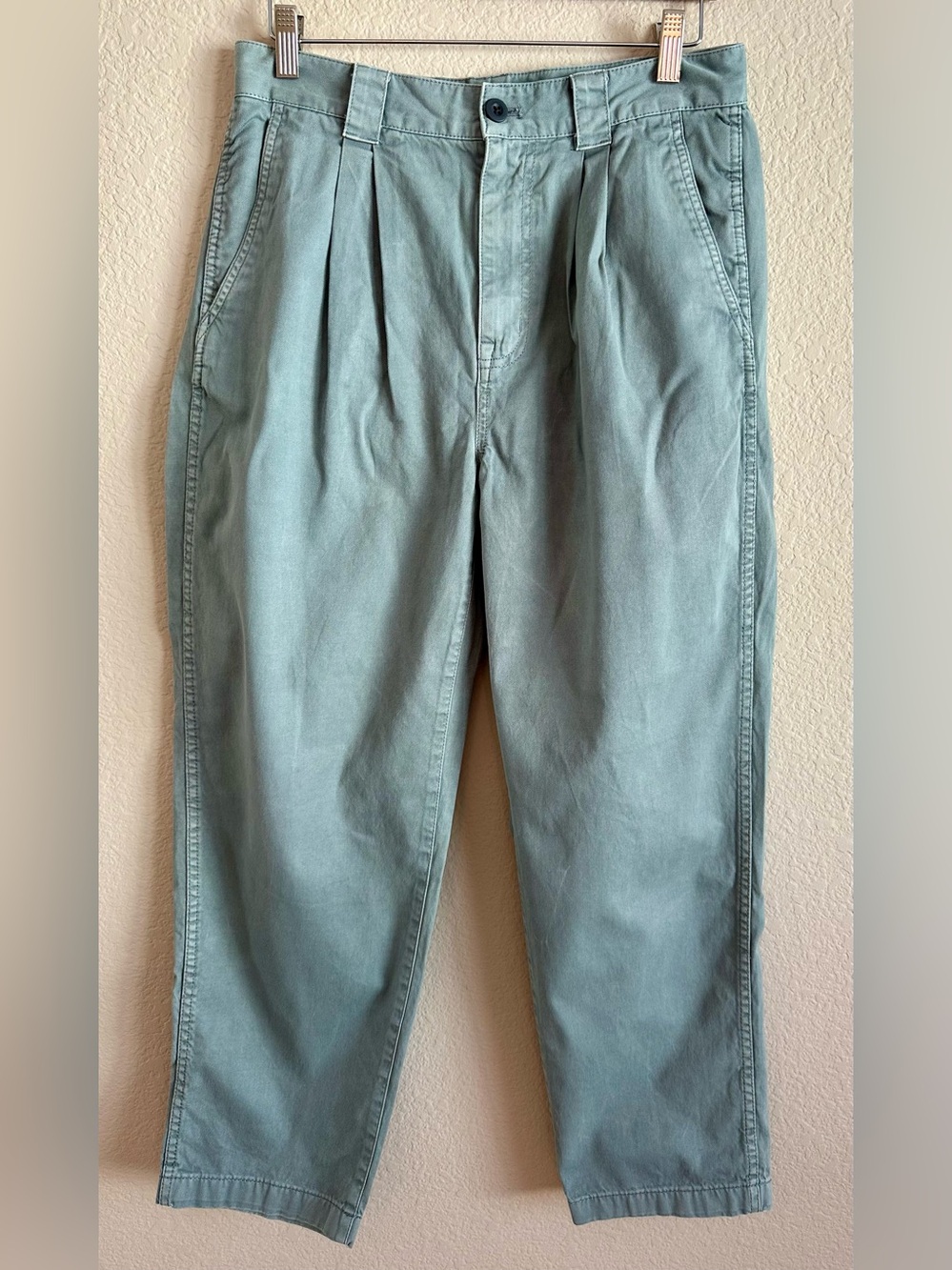 Madewell Pleated High Rise Barrel Leg Pants Women’s 28 Gray Green Cotton Pleated